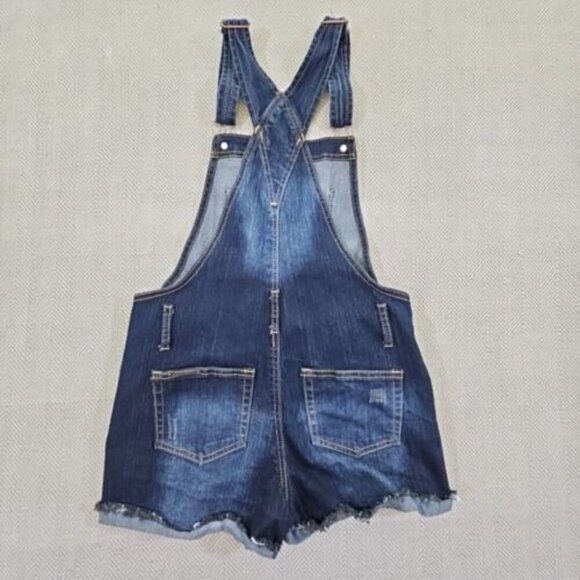 Jordache Denim Overalls Juniors Size S Shortalls Y2K 90's Distressed Blue Cuffs - Picture 2 of 9